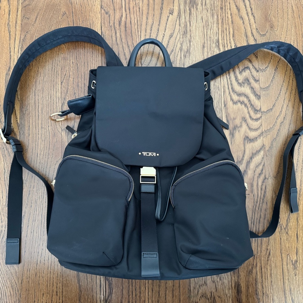 Tumi Rivas Black Backpack with Gold Hardware